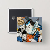 Coole japanische Kriegerheldsamurai-Schädelkunst Button (Vorne & Hinten)