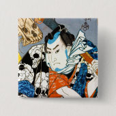 Coole japanische Kriegerheldsamurai-Schädelkunst Button (Vorderseite)