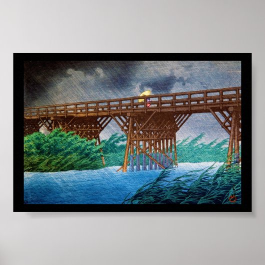Coole japanische Regenbrücke Fluss Kawase art Poster (Vorne)