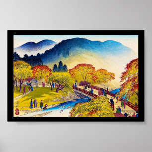 Coole japanische Szenerie der Bergfallbrücke Poster