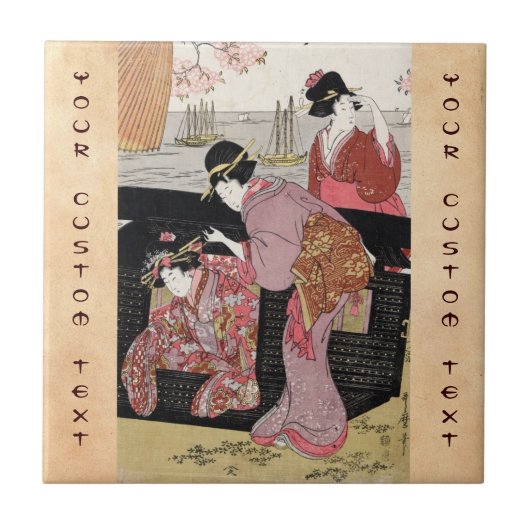 Coole japanische ukiyo-e Trio Geisha-Damenrolle Fliese (Vorderseite)