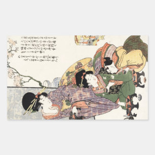 Coole japanische Vintage-Ukiyo-e-Dame und Kinder Rechteckiger Aufkleber