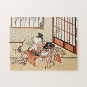 Coole japanische Vintage-Ukiyo-e-Geisha-Rollensäul Puzzle