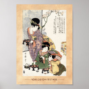 Coole japanische Vintage Ukiyo-E-Lady und Kinder Poster