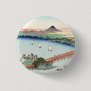 Coole japanische Vintage-Ukiyo-e-Landschaft Wasser Button