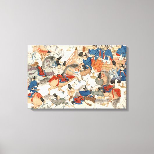 Coole japanische Vintage Ukiyo-e-Pferderennfahrer Leinwanddruck (Vorderseite)