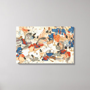 Coole japanische Vintage Ukiyo-e-Pferderennfahrer Leinwanddruck