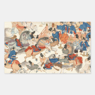 Coole japanische Vintage Ukiyo-e-Pferderennfahrer  Rechteckiger Aufkleber
