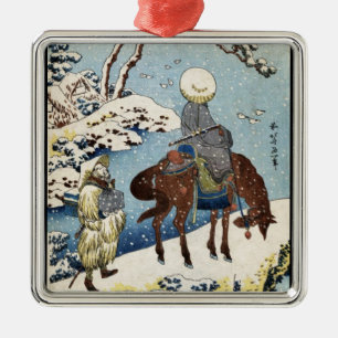 Coole japanische Vintage-Ukiyo-e-Raider-Winterszen Silbernes Ornament