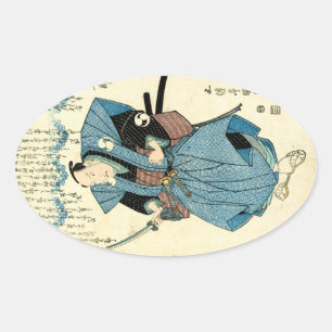Coole japanische Vintage-Ukiyo-e-Samurai-Krieger Ovaler Aufkleber