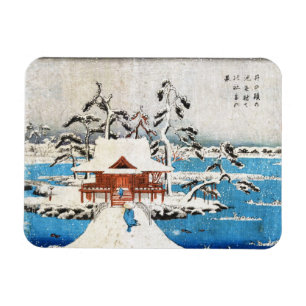 Coole japanische Vintage-Ukiyo-e-See-Schrein-Schne Magnet