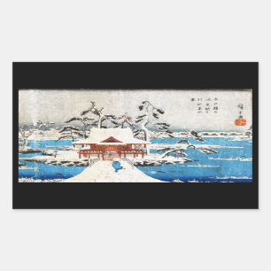 Coole japanische Vintage-Ukiyo-e-See-Schrein-Schne Rechteckiger Aufkleber