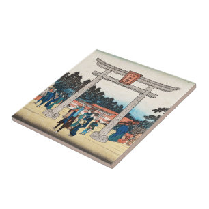 Coole japanische Vintage-Ukiyo-e-Tori-Tor-Village Fliese