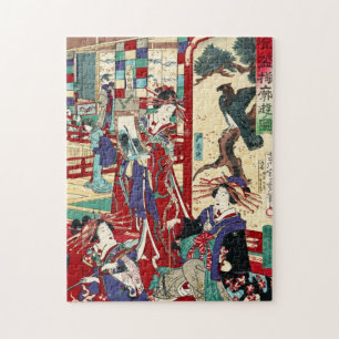 Coole japanische Vintage-Ukiyo-e-Trio-Geisha-Schri Puzzle