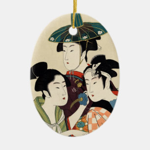Coole japanische Vintage-Ukiyo-e-Trio-Lady-Geisha- Keramikornament