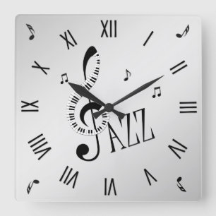 Coole Jazz-römische Zahlen Quadratische Wanduhr