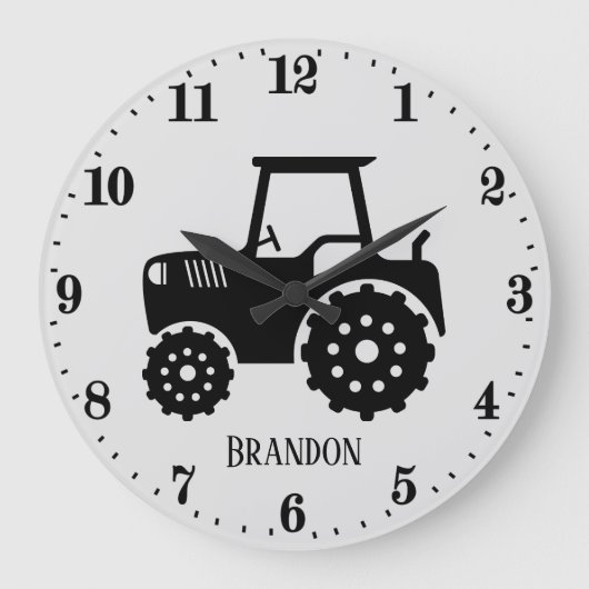 coole Jungen Kindertraktor geben Namen Große Wanduhr (Vorderseite)