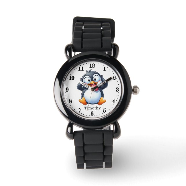 Coole Jungen Pinguin geben den Namen Armbanduhr (Vorderseite)