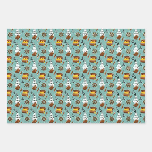 coole Jungen Piraten-Muster gekachelt Geschenkpapier Set (Vorderseite)