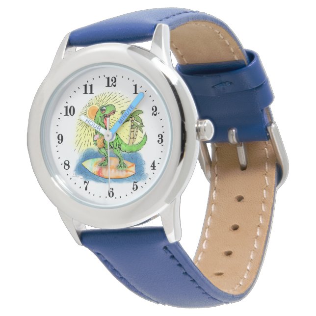 coole Jungen Strand Dinosaurier Sommer Armbanduhr (Schrägansicht)