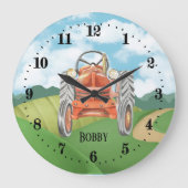 coole Jungen Traktorfreunde geben Namen Große Wanduhr (Vorderseite)