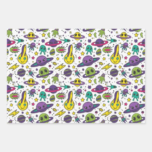 Coole Jungen Weltraum Liebhaber gekacheltes Party Geschenkpapier Set (Vorderseite 2)