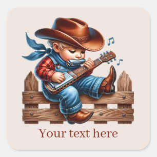 Coole Jungs Cowboy fügen Text hinzu Quadratischer Aufkleber