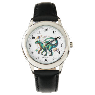 Coole Jungs Kosmischer Dinosaurier Name hinzufügen Armbanduhr