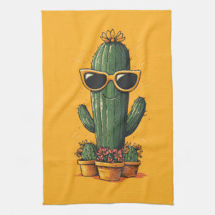 Coole Kaktus mit Sonnenbrille und Blume Geschirrtuch