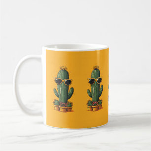 Coole Kaktus mit Sonnenbrille und Blume Kaffeetasse