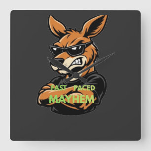 Coole Kangaroo-Schnellchaos-Schwarz-T-Shirt Quadratische Wanduhr