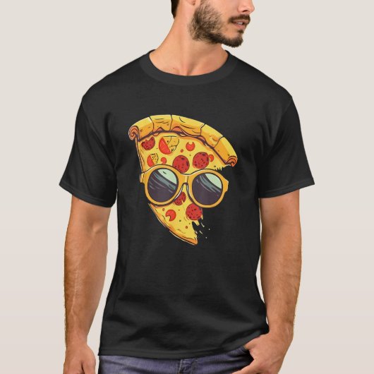 Coole Käse Pepperoni Pizza Sonnenbrille tragen T-Shirt (Vorderseite)