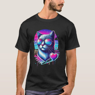 Coole Kätzchen Bunte Herz Sonnenbrille Süße Katze T-Shirt