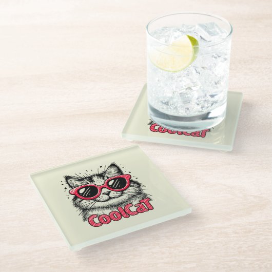 Coole Katze 1 Glasuntersetzer (Schrägansicht)