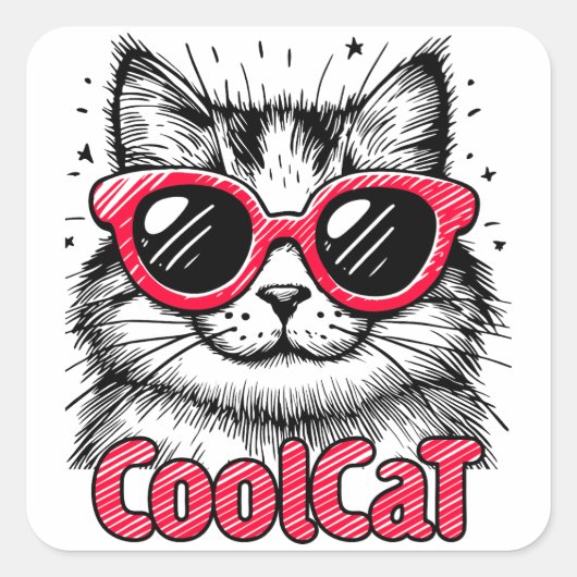 Coole Katze 1 Quadratischer Aufkleber (Vorderseite)