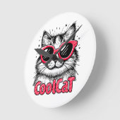 Coole Katze 1 Runde Wanduhr (Winkel)