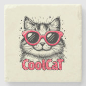 Coole Katze 1 Steinuntersetzer (Vorderseite)