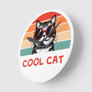 Coole Katze 2 Runde Wanduhr