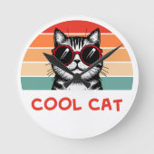 Coole Katze 2 Runde Wanduhr (Vorderseite)