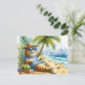 Coole Katze am Strand Cat Liebhaber Postkarte (Stehend Vorderseite)