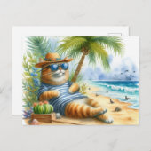 Coole Katze am Strand Cat Liebhaber Postkarte (Vorne/Hinten)
