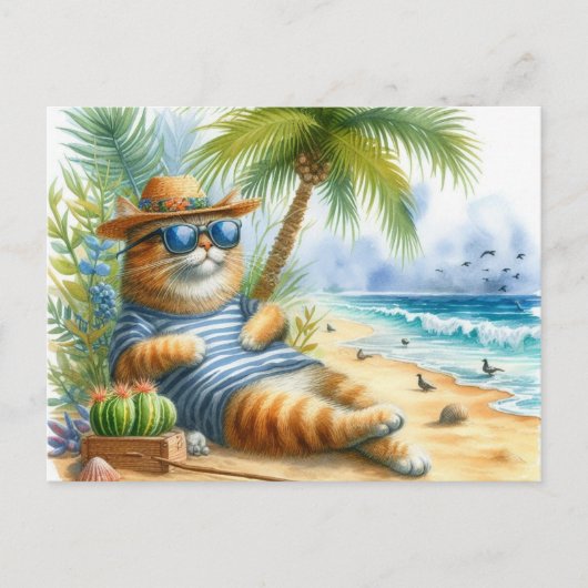 Coole Katze am Strand Cat Liebhaber Postkarte (Vorderseite)