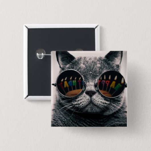 Coole Katze | Button | Happy Birthday Cat (Vorne & Hinten)