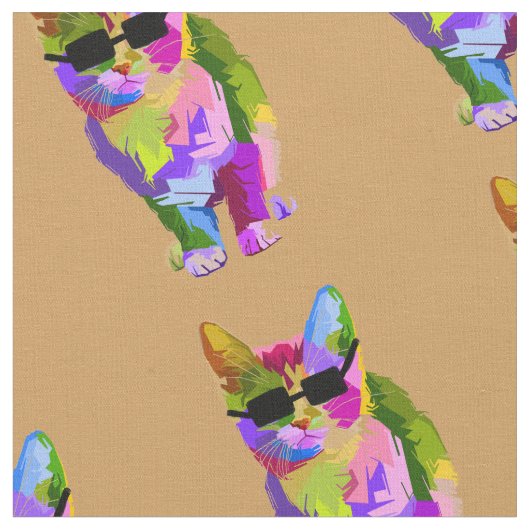 Coole Katze der Pop-Kunst mit Sonnenbrillen Kitty Stoff (Nahaufnahme)