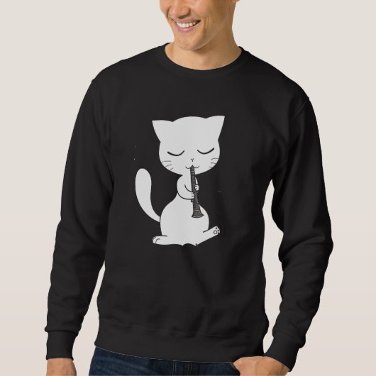 Coole Katze, die Klarinette Hippy-Hipster spielt Sweatshirt (Vorderseite)