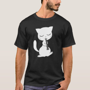 Coole Katze, die Klarinette Hippy-Hipster spielt T-Shirt