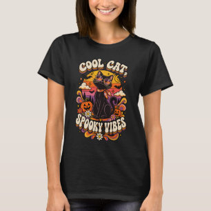 Coole Katze Gruselige Vibes Retro Schwarze Katze H T-Shirt