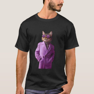 Coole Katze in lila Anzug mit Sonnenbrille T-Shirt