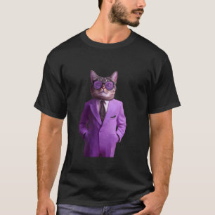 Coole Katze in lila Anzug mit Sonnenbrille T-Shirt