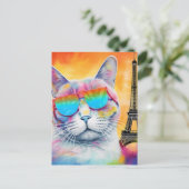 Coole Katze in Paris Postkarte (Stehend Vorderseite)